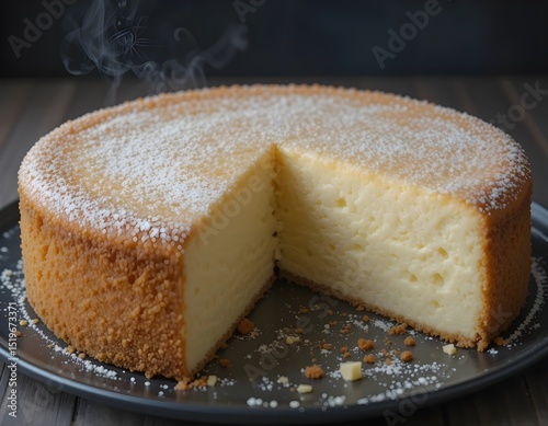 Cheesecake, a dessert consisting of a thick, creamy filling of cheese, eggs, and sugar over a thinner crust, often topped with sweet or salty items. 