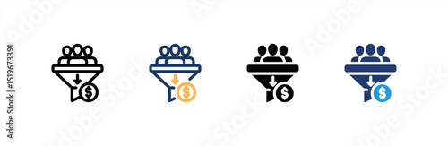 Sales Funnel icon set multiple style collection. Vector illustration.
