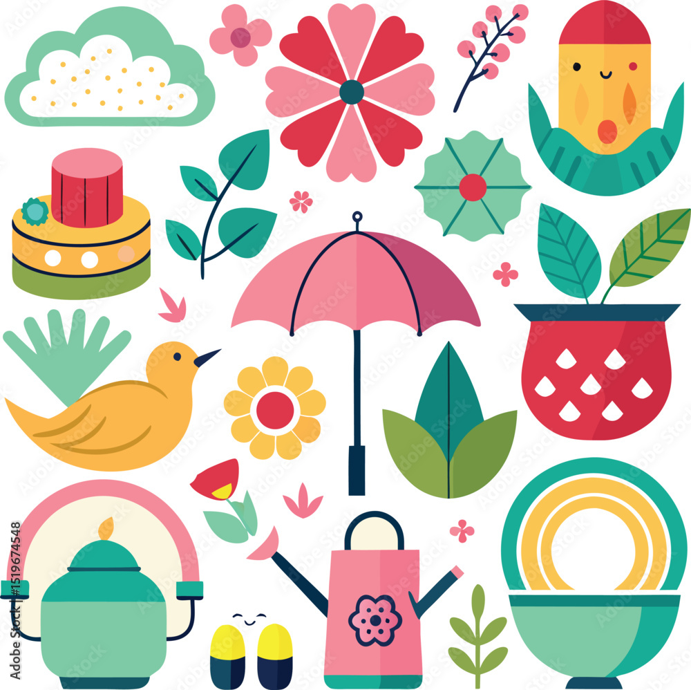 Fototapeta premium Vector Beach Umbrella Icons – Sunny Summer Style with White Background