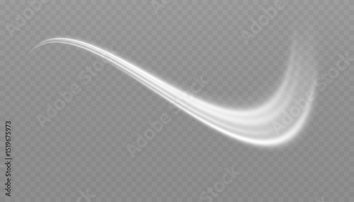 White glowing shiny lines effect. Set of glowing ellipses in speed shape. Imitation of the exit of cold air. Light trail wave, fire path trace line and incandescence curve twirl.