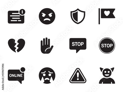 Set of Black and White Social Media Icons for Digital Communication