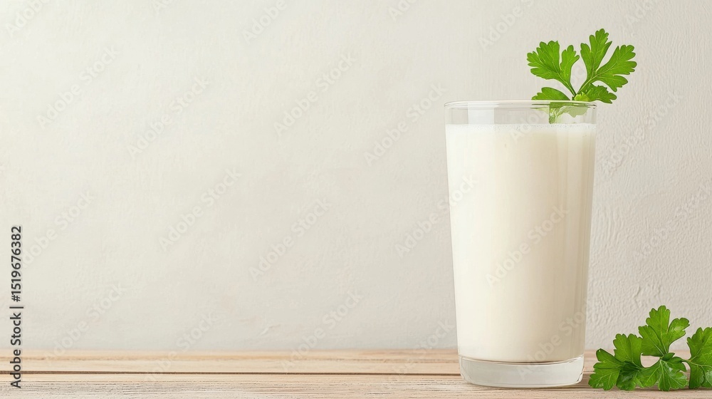 Refreshing Glass of Kefir with Fresh Parsley. Healthy probiotic drink concept. Refreshing Glass of Kefir with Fresh Parsley. Healthy probiotic drink concept.