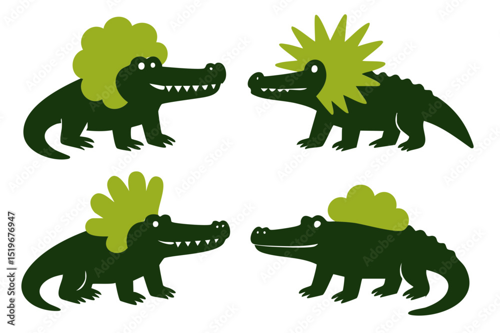 Obraz premium Crocodile illustration, colorful minimalist style, mid-century modern, childlike shapes, whimsical character design, no outlines, solid colors, stylized proportions