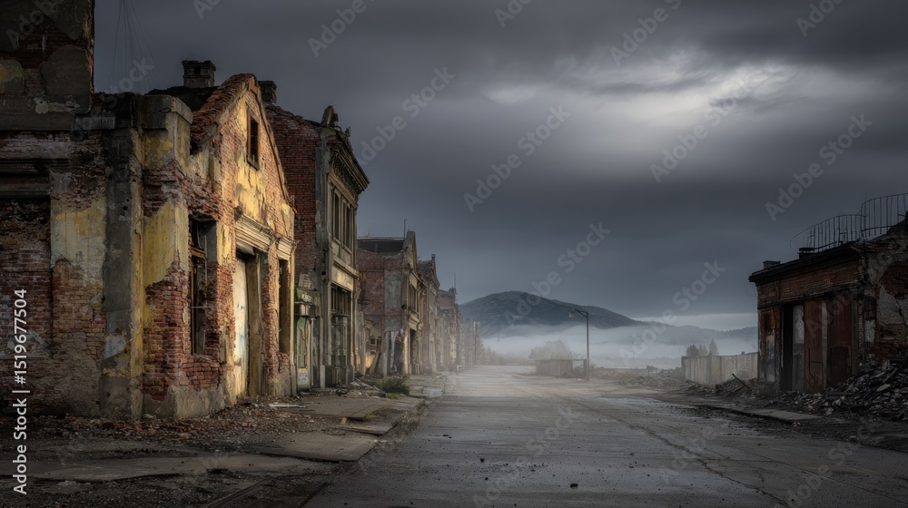 Fototapeta premium Abandoned street in a misty town