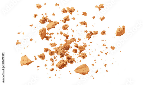 Cookie flying isolated on white, pile cake crumbs, vector illustration, baking ingredients, sweet dessert, confectionery art, tasty snacks, dessert crumbs, food illustration.