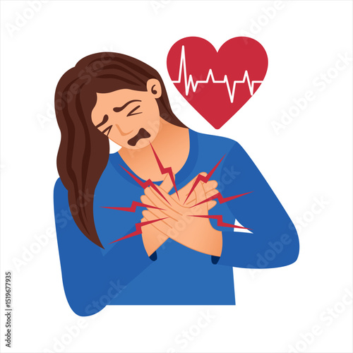 chest pain woman character vector illustration flat design	