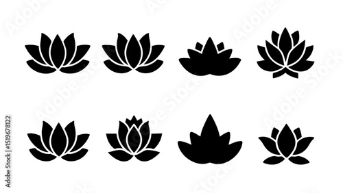 lotus icon bundle black vector flower symbol outline yoga logo spiritual design