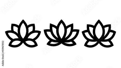 lotus flower icon vector outline black symbol minimalist spa yoga clipart design