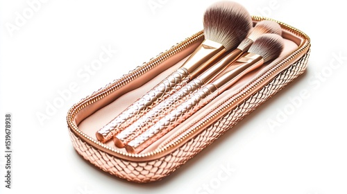 Rose gold makeup brushes in a zippered case