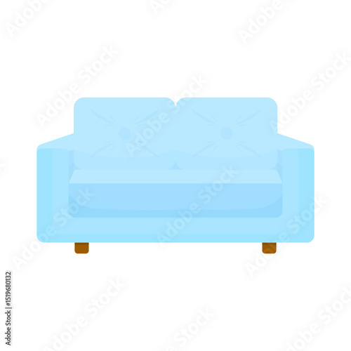 Classic double sofa. Beautiful blue sofa with wooden legs.