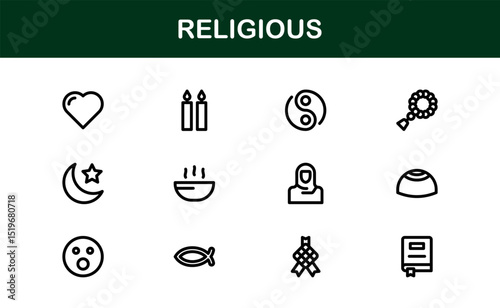 Religious Icons Set – Sacred Symbols, Faith-Based Vector Graphics, Minimalist Design for Worship and Spirituality Projects