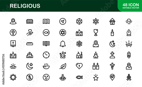 Religious Icons Set – Sacred Symbols, Faith-Based Vector Graphics, Minimalist Design for Worship and Spirituality Projects