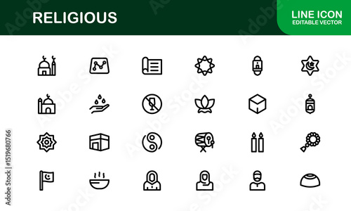 Religious Icons Set – Sacred Symbols, Faith-Based Vector Graphics, Minimalist Design for Worship and Spirituality Projects