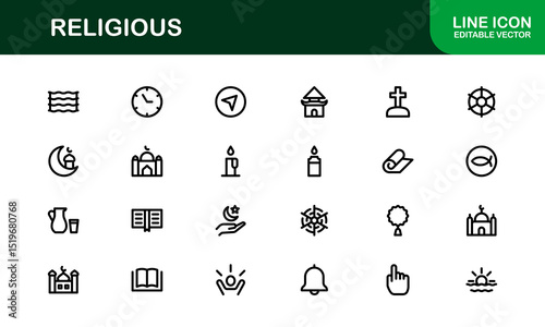 Religious Icons Set – Sacred Symbols, Faith-Based Vector Graphics, Minimalist Design for Worship and Spirituality Projects