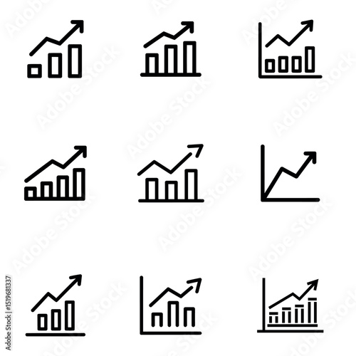 Nine growth chart icons silhouette isolated on white background