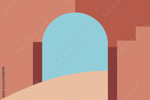 Abstract Architectural Illustration  Modern Archway Design with Pastel Hues and Geometric Forms