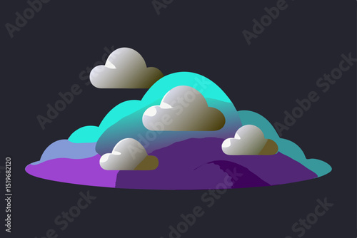 Enchanted Purple Mountains A Dreamy Landscape Illustration of Clouds and Peaks