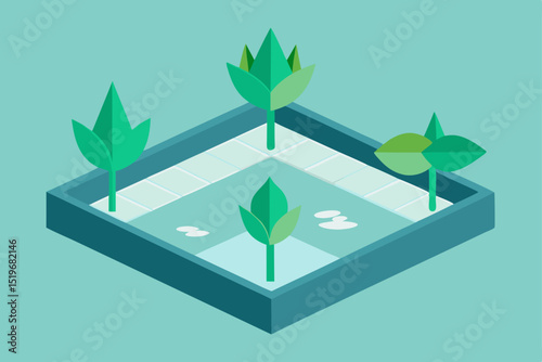 Isometric Illustration of a Small Garden Oasis Tranquil Green Space Design