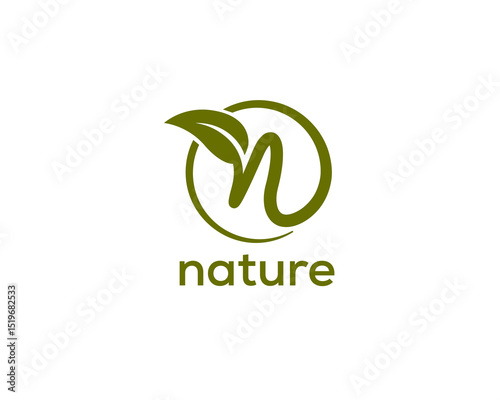 Simple modern N leaf letter circle initial logo icon symbol design template illustration inspiration