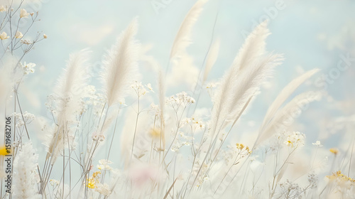 Pastel White Flowers And Grass Under Soft Light