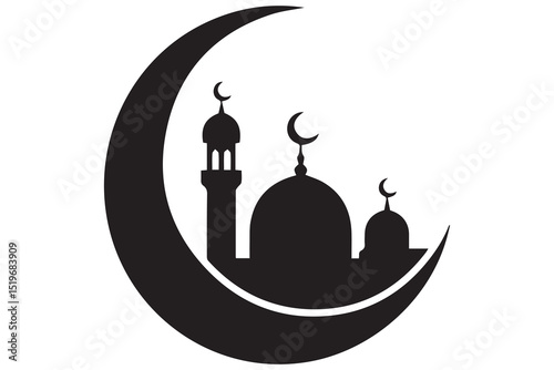 Silhouette of mosque and crescent moon islamic concept
