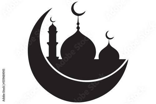 Silhouette of mosque and crescent moon islamic concept
