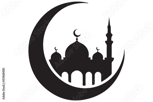 Silhouette of mosque and crescent moon islamic concept

