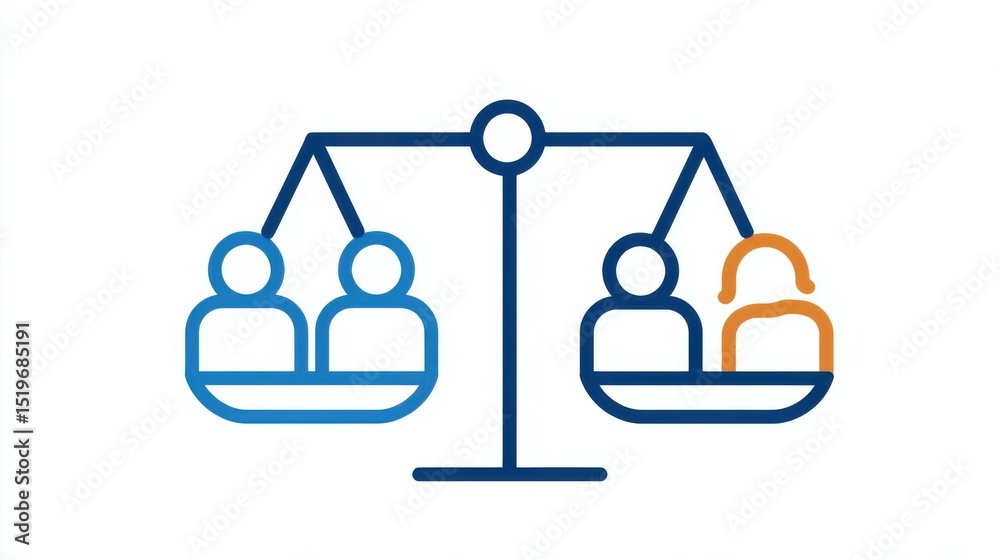 Obraz premium Balancing people on a scale, evaluating team performance and equality