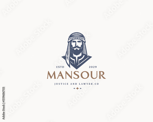 Arabic sultan with beard and turban man logo template for business