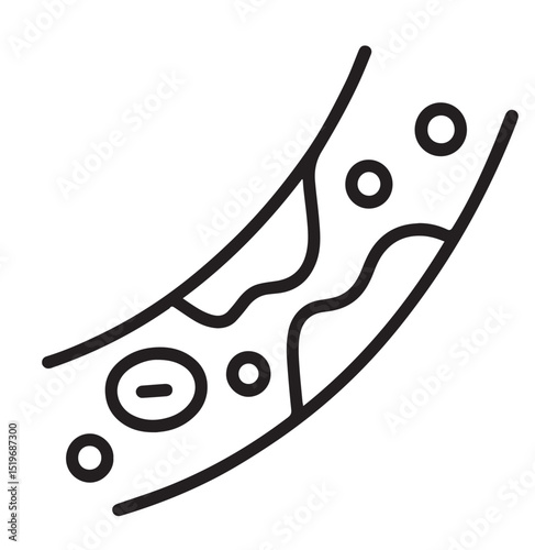 Blood Vessel Icon with Cells – Line Art of Circulatory System and Cholesterol Buildup