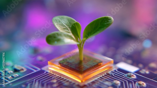 Green Tech: Sprout Emerging from Circuit Board