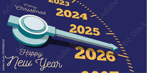 Congratulations on the New Year 2026 on the background of the speedometer counter. Vector illustration