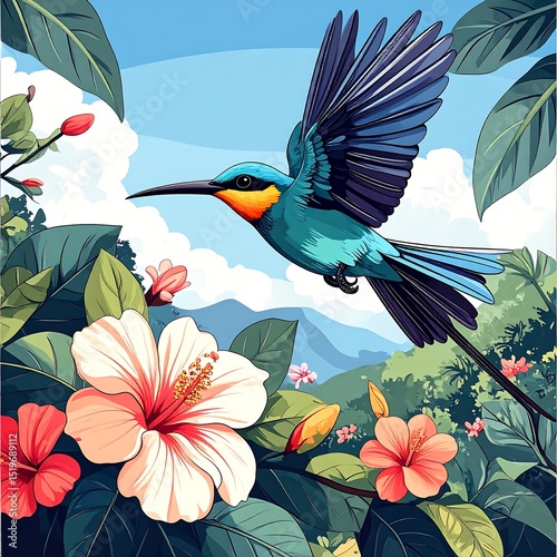 Bidl and Flower Background
