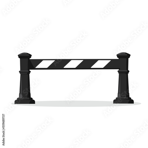 Black and white striped barrier with strong posts. This simple barrier is perfect for road closures and construction sites.  Road barrier design for construction projects and safety signage.