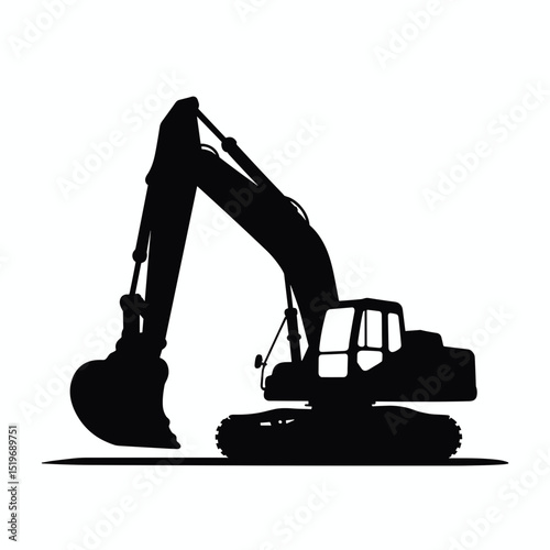 Excavator silhouette, powerful machine for construction work. Heavy equipment silhouette perfect for industrial design.