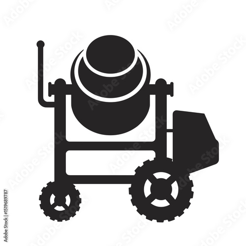 Cement mixer for construction sites. Sturdy cement mixer on wheels with a rotating drum. This robust machine is ideal for mixing concrete for various building projects