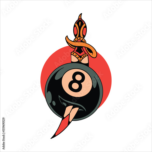 billiard dagger tattoo vector design