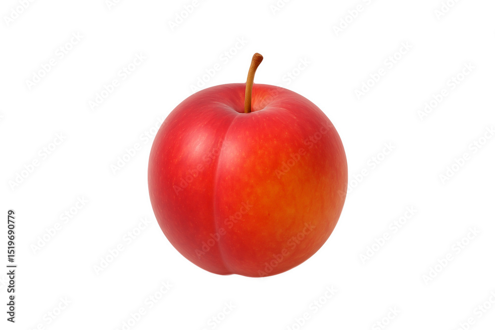 Fresh ripe red plum isolated on white background, juicy summer fruit with vibrant color and smooth skin, perfect for healthy eating, diet, organic food, and seasonal harvest concept Fresh ripe red plum isolated on white background, juicy summer fruit with vibrant color and smooth skin, perfect for healthy eating, diet, organic food, and seasonal harvest concept