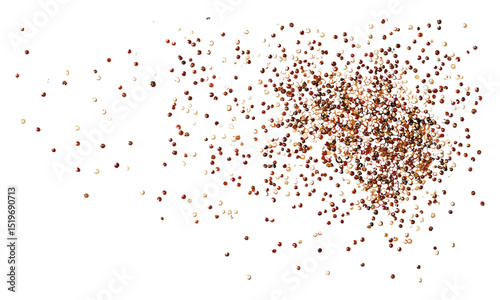 Top view of scattered raw quinoa seeds on white background, isolated food vector illustration, healthy seeds, organic grains, nutritious superfood, quinoa texture, raw food background.