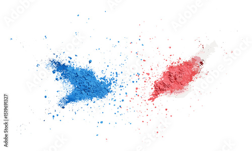 Chalk explosion, red blue dust flying, isolated on white background, vector illustration, chalk pieces, artistic burst, color splatter effect, creative drawing, dynamic chalk dust.