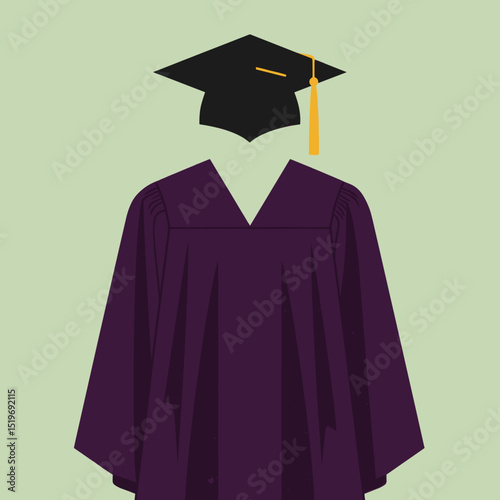 Graduate in a cap and gown against a soft green background, celebrating academic achievement