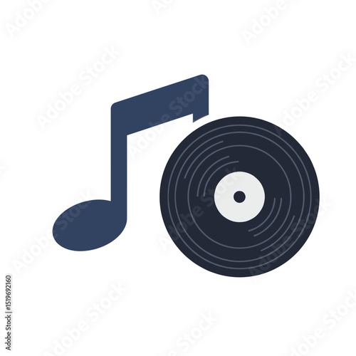A minimalist design featuring a vinyl record and a musical note, symbolizing music