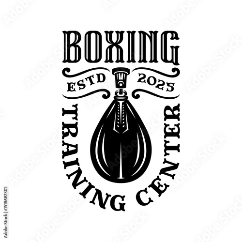 Kick Boxing logo badge in style vintage. Punching speed ball Boxing logo badge illustration