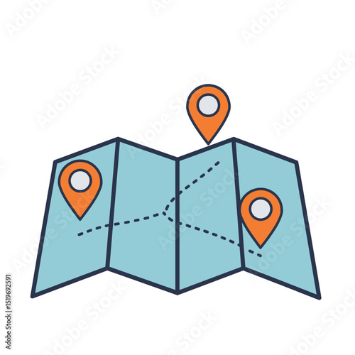 Colorful map with location pins indicating points of interest in a digital format