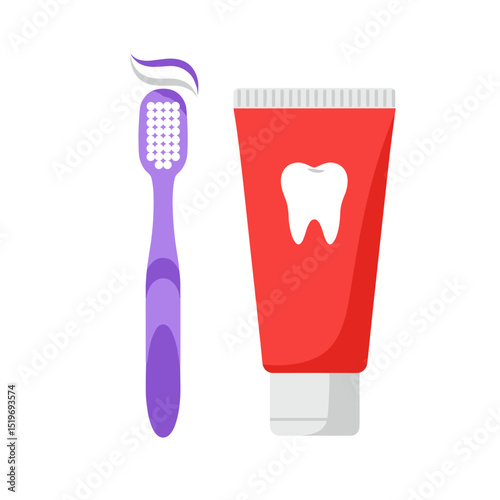 Colorful toothbrush and toothpaste tube on a white background, promoting dental hygiene