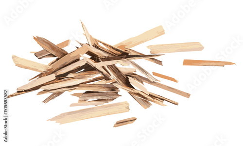 Broken wooden planks pile, isolated on white, vector illustration, rough texture, wood debris, rustic fragments, damaged timber, surface texture, weathered wood, wooden texture