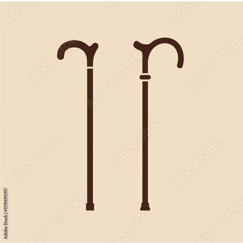 Two elegant walking canes positioned against a soft beige background, showcasing design