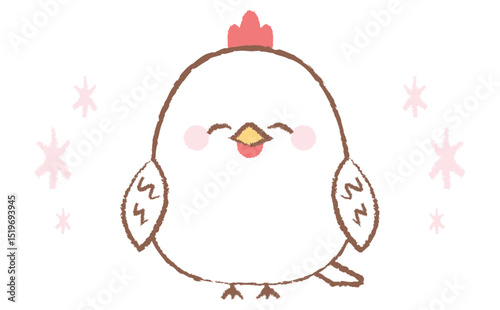 かわいい笑顔のニワトリの手描き風イラスト