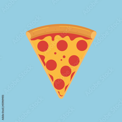 A vibrant slice of pepperoni pizza against a light blue background, perfect for food-related content