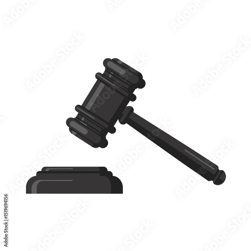Black gavel tilted to the right against a white background, symbolizing justice